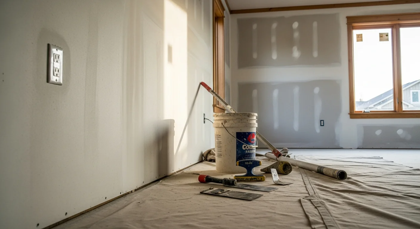 Interior drywall finishing work on residential home construction