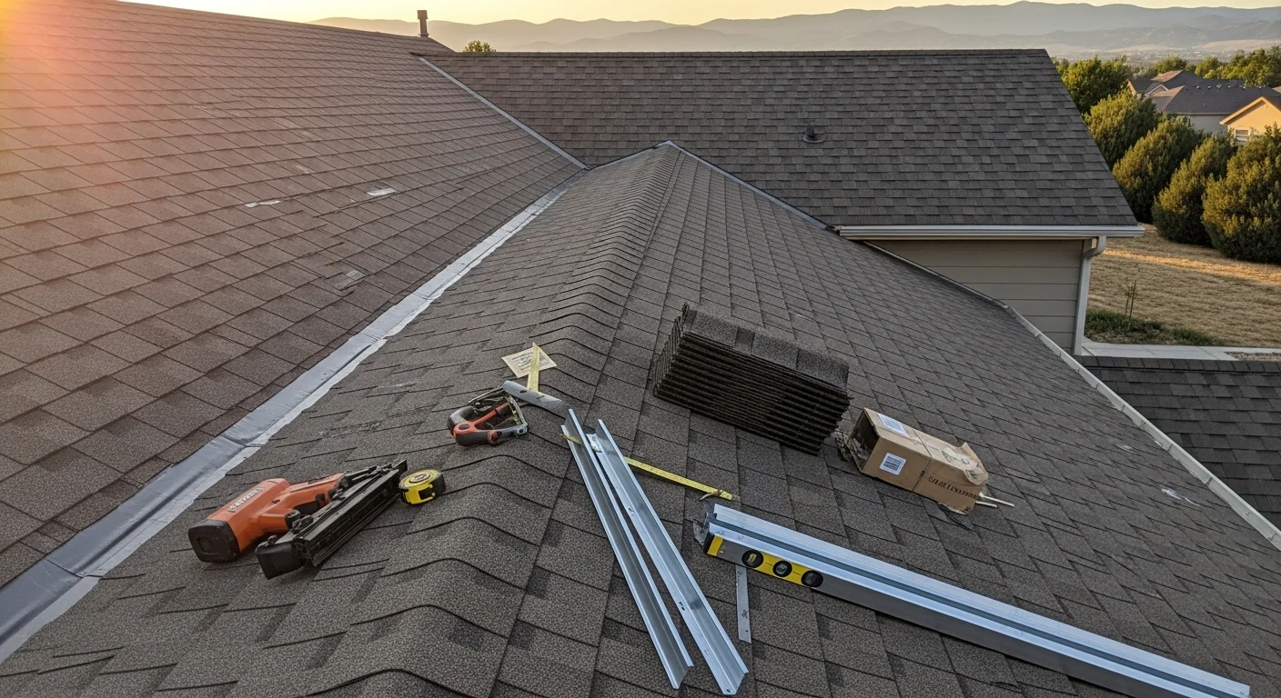 Exterior home construction showing new siding and roofing installation